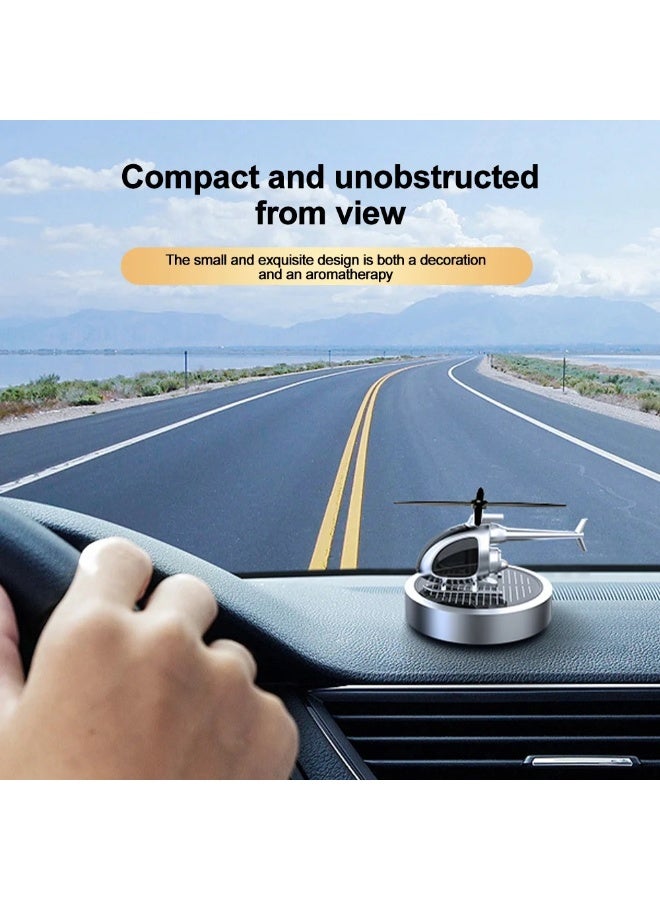 Solar Powered Rotating Helicopter Car Air Freshener - Aluminum Alloy Dashboard Aromatherapy Ornament - Silent Propeller Rotation with Essential Oil & Wood Diffuser for Fresh Fragrance - Image 2